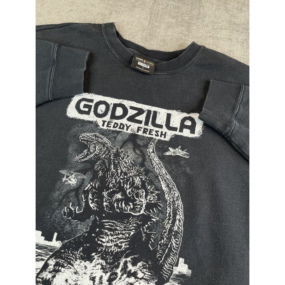 Teddy Fresh X Godzilla Sweater Men L Black Crew King Of Monsters Sweatshirt Rare
